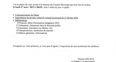 convocation Conseil Municipal 27 mars 2023